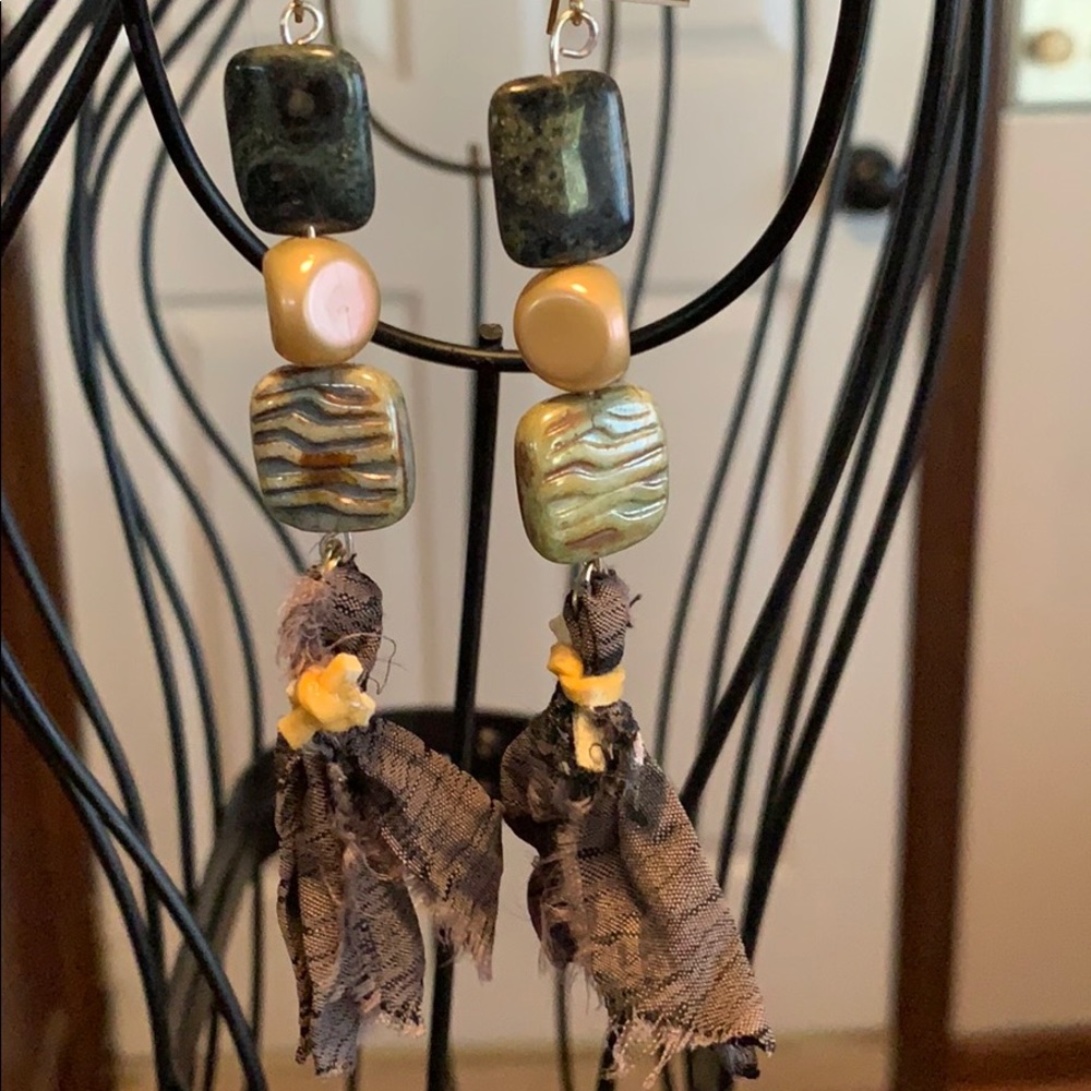 Homemade earrings w/ Swari silk 4” long